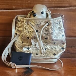 MCM Gold and Black Shoulder Bag with Unique Textures and Modern Design